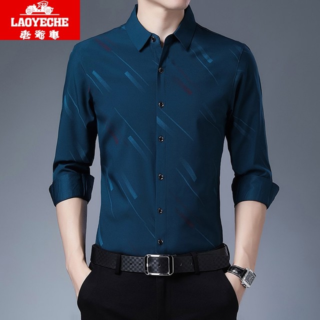 Classic car slanted striped business casual shirt men's long sleeves