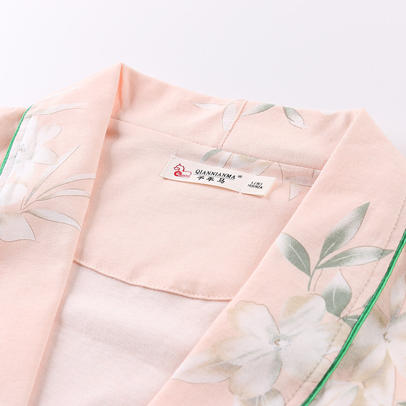 睡袍女士短袖日式中长款纯棉睡衣 千年马睡袍/浴袍