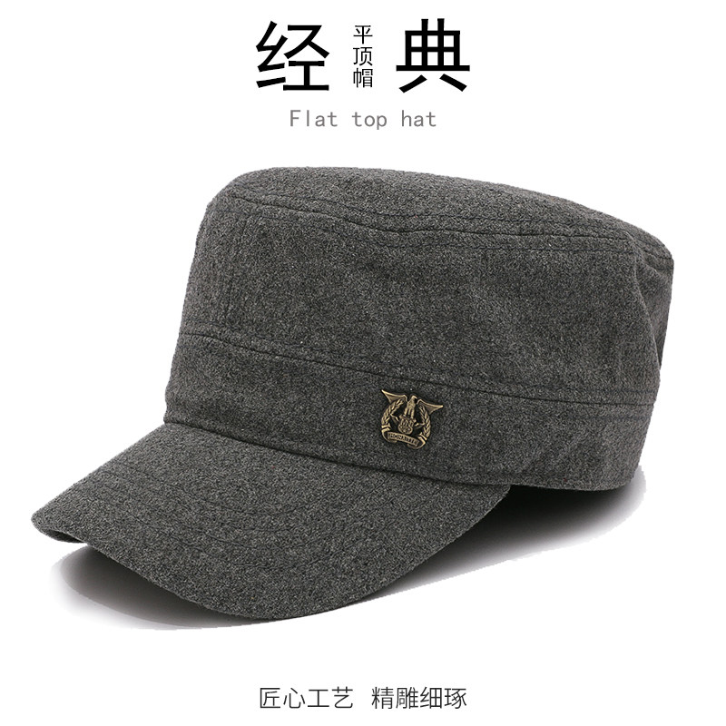 蒙奈特帽子男冬季保暖新款中老年大头围羊毛毛呢平顶帽秋冬鸭舌帽