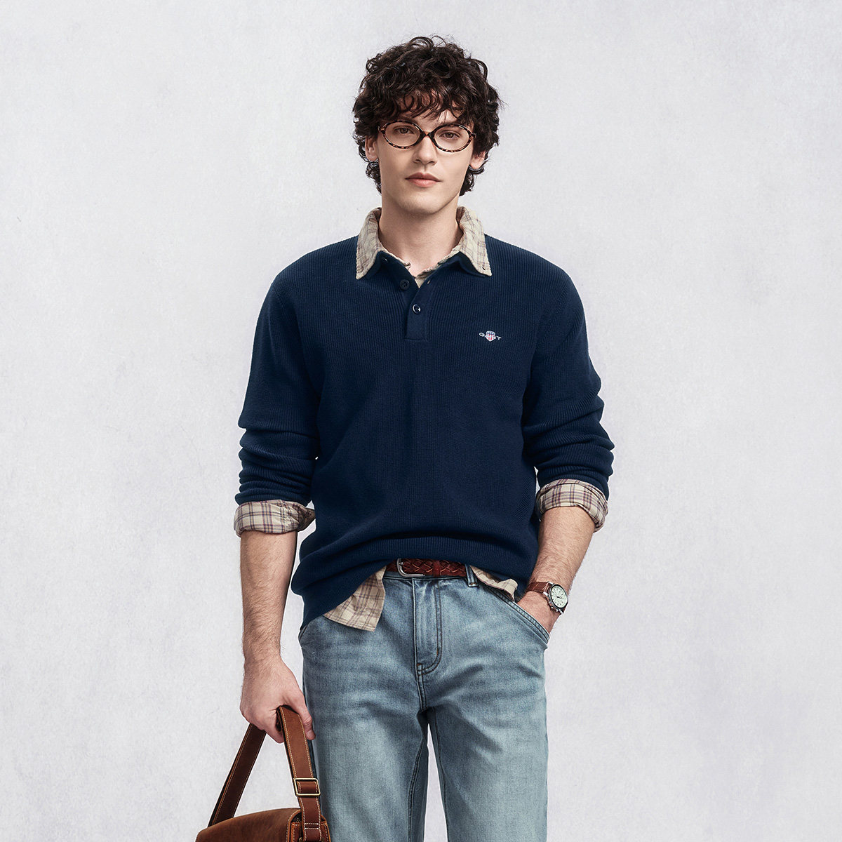 GANT/甘特25年秋冬新款男士翻领毛衣复古学院休闲纯色长袖针织衫,淘宝优惠券,粉丝福利购,淘宝优惠卷