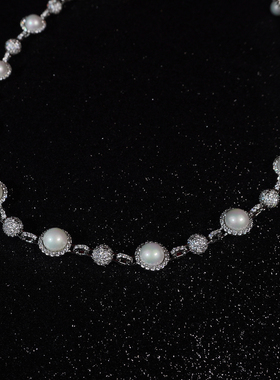 LFL欧美嘻哈饰品 12mm满钻镶嵌珍珠项链 复古个性百搭配饰