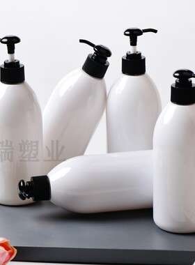 500ml锥形白锥形PET材质配L09泵螺纹泵按压洗发水分装包材瓶洗护