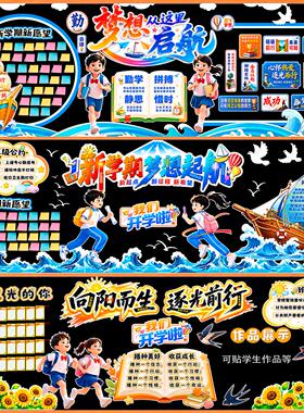 启航黑板报装饰墙贴毛毡小学教室新气象款黑板报开学墙环创布置