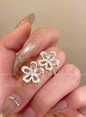 温柔甜美~银色花花戒指女小众设计韩系食指戒开口可调节气质指环