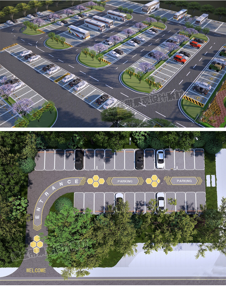 公园户外大型停车场布置图生态停车位平面布局SU模型CAD施工图 - 图0