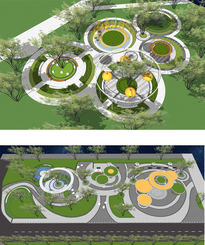 现代圆形树阵广场休闲商业功能区cad公园树池园林景观节点su模型