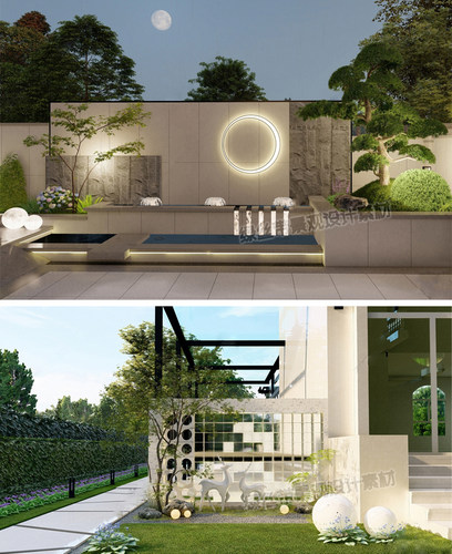 别墅庭院居住小区新中式现代山水景墙格栅背景墙CAD施工图SU模型 - 图0