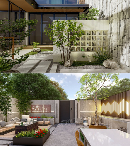 别墅庭院居住小区新中式现代山水景墙格栅背景墙CAD施工图SU模型 - 图2