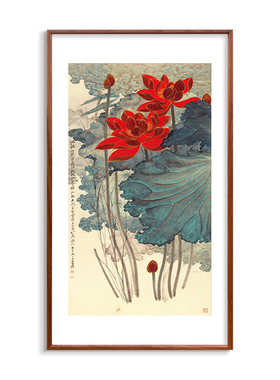 花卉山水玄关沙发背景墙 竖版装饰画新中式中国风