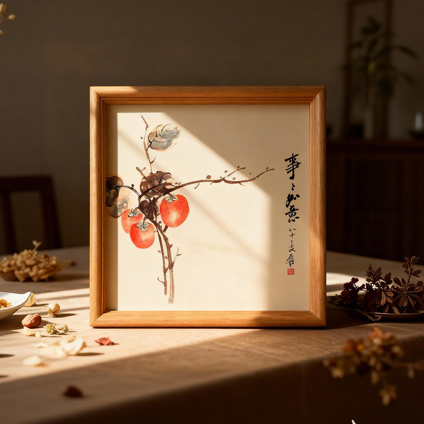 (事事如意)榫卯实木框国风新中式挂画博物馆级别复刻画小摆台