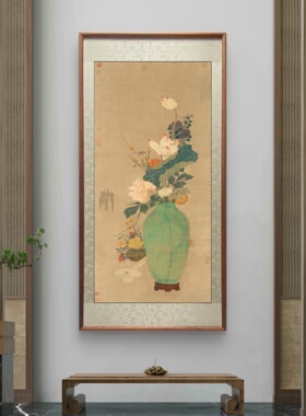 （平安如意图）玄关装饰新中式走廊挂画入户壁画竖版花卉名人国画