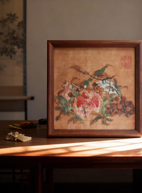 吉祥好寓意实木古风花鸟摆台桌面摆件乔迁送礼国画复刻家居装饰画