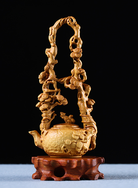 小叶黄杨木茶壶雕刻博古架装饰柜