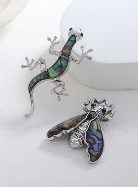 创意个性蜜蜂胸针时尚昆虫胸花鲍鱼贝壁虎别针吊坠两用配饰