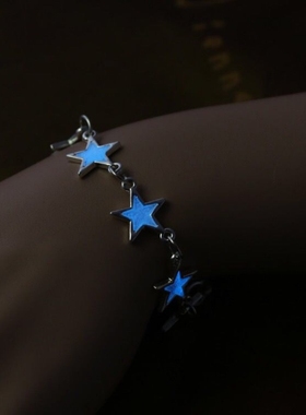 彩色夜光石手链发光夜明珠绿色粉色蓝色男女儿童荧光石手串