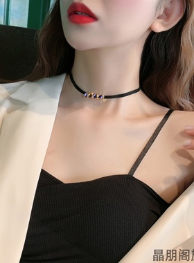 项链女锁骨链仙气黑色暗