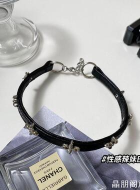 黑色皮革十字花架choker项圈朋克