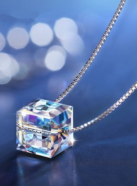 极光太阳捕手方糖项链女锁骨链简约时尚个性方块仿水晶项链饰品