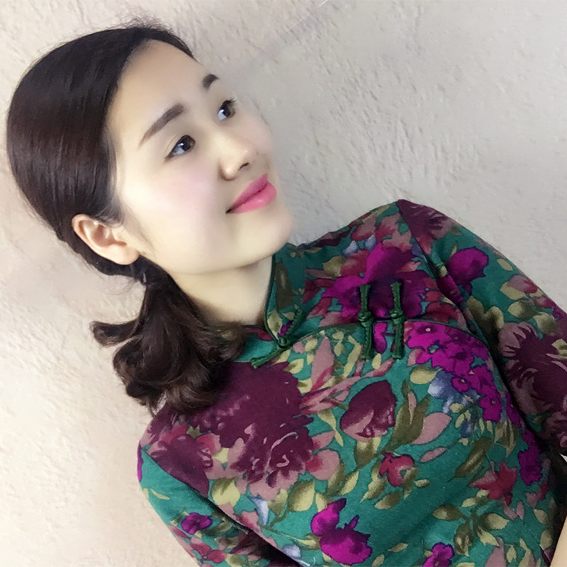 中国风日常复古修身短款棉麻旗袍 傲雪屋上衣