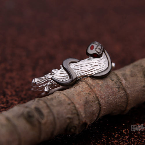 漫导士原创设计 灵蛇戒指 黑色蛇形指环S925银首饰 生肖蛇周边 - 图3
