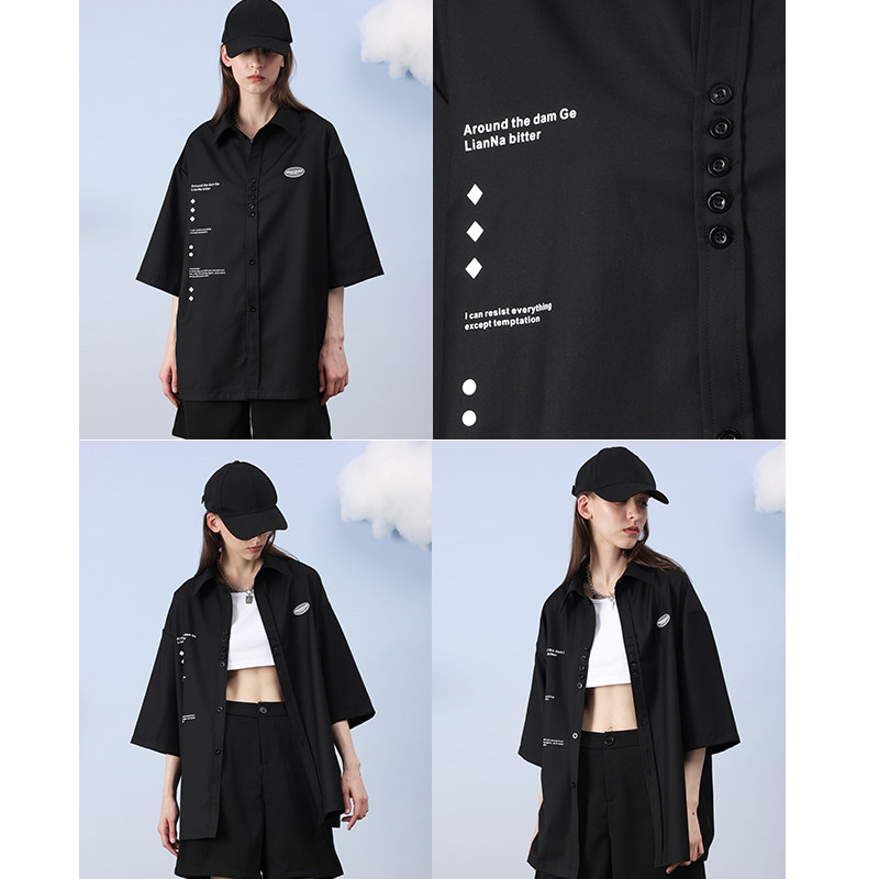 2022新款黑色女短袖薄款夏法式衬衫 佐贝卡衬衫