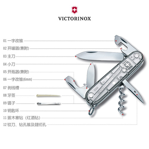 维氏瑞士军刀 91MM1.3603.T7 银色透明标准型便携多功能折叠刀 - 图0