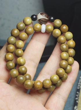 绿檀木莲花手串双层手持木质男女款手链二圈佛珠念珠学生情侣手链