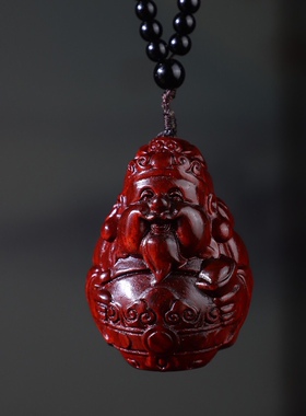 小叶紫檀胖财神吊坠财神爷手把件汽车挂件饰品男女士文玩项链送礼
