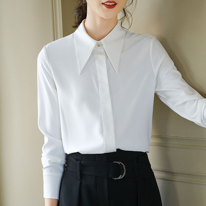 大尖领雪纺女长袖气质2020白衬衣 mehere衬衫