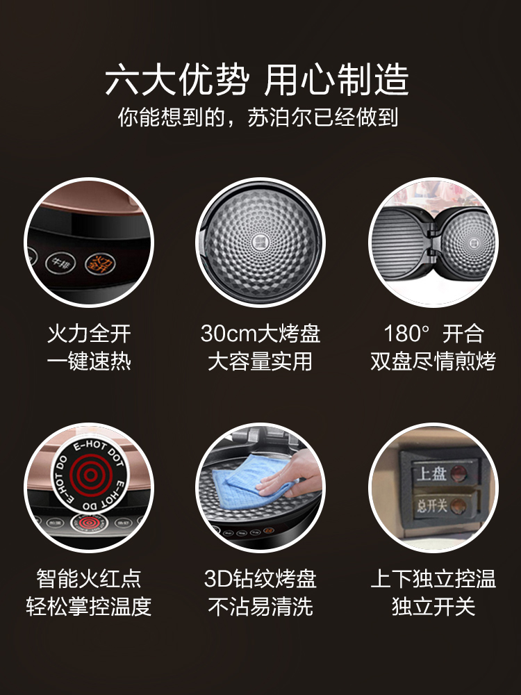 苏泊尔红成好运专卖店苏泊尔电饼铛电饼档家用双面加热烙饼锅煎饼机自动加深加大款正品2