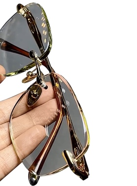 高档竹叶青石头镜男女款清凉养目镜东海帝王绿无框高清黄水晶眼镜