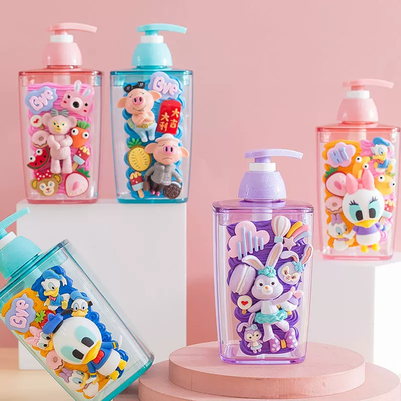 Cartoon bottle from foam, shampoo, hand sanitizer, cream shower gel