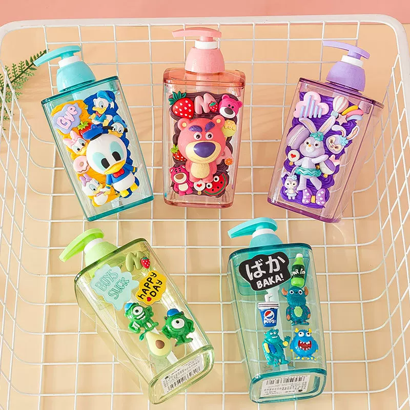 Cartoon bottle from foam, shampoo, hand sanitizer, cream shower gel