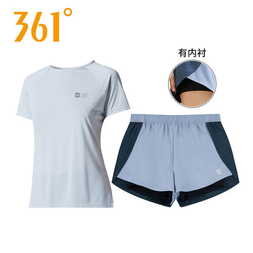 361套装女运动服夏季速干衣短袖T恤半袖短裤五分裤361度健身跑步-图0