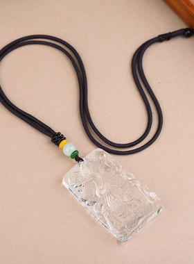 白水晶关公吊坠男款武财神霸气潮人关公关二爷合成晶项链男款招财