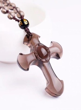 合成冰种黑曜石十字架仿水晶吊坠男女款生日礼物毛衣链送妈妈