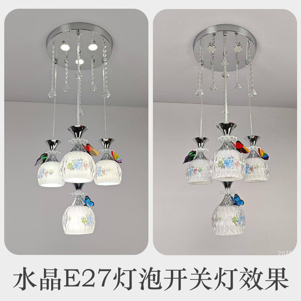 2025新中古水晶玻璃led餐厅灯饭厅饭桌玄关家用现代简约鱼线吊灯 - 图3