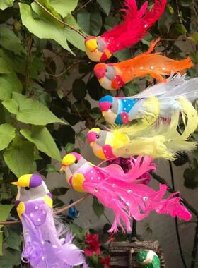 仿真小鸟花园庭院客厅摆件幼儿园装饰材料彩色小鸟盆栽园林装饰件