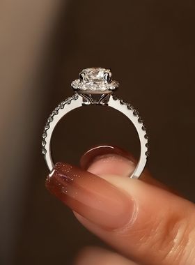 s925纯银莫桑石戒指豪华公主方包钻戒求婚戒指女直播爆款跨境批发