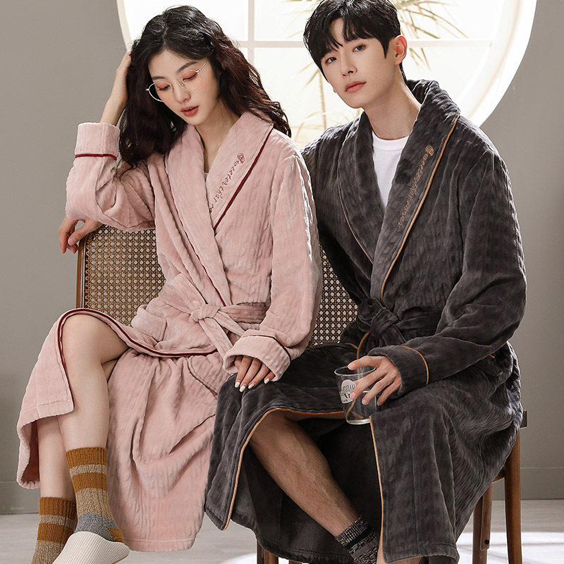 秋冬长款珊瑚绒加绒情侣男士睡袍 木子内衣睡袍/浴袍