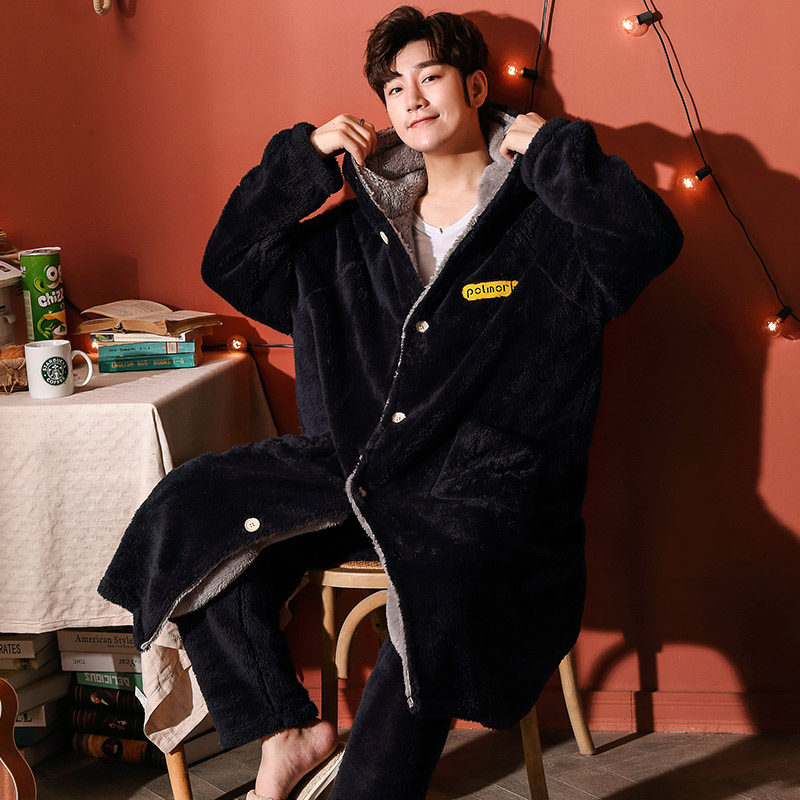 秋冬季男士加绒法兰绒珊瑚绒睡衣 木子内衣睡衣/家居服套装
