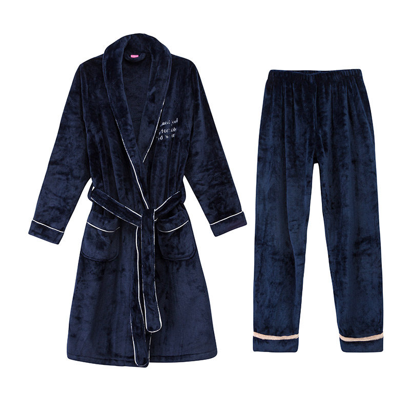 秋冬季法兰绒男士秋冬款加绒睡袍 木子内衣睡袍/浴袍