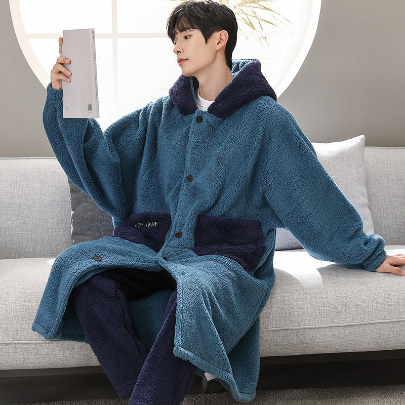 男秋冬季长款2021新款珊瑚绒睡衣 木子内衣睡袍/浴袍
