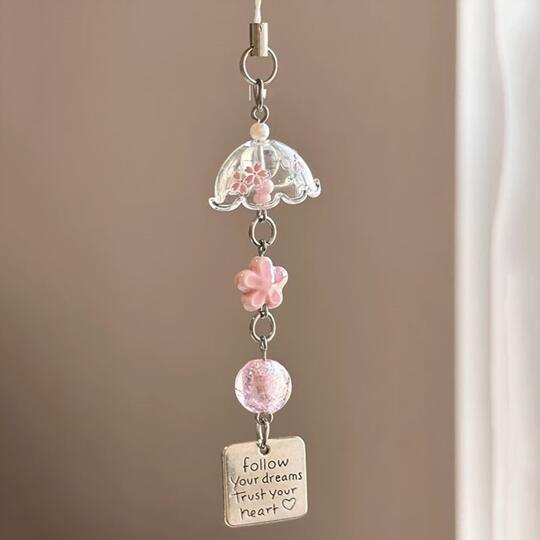 Ins cherry blossom wind chime handmade mobile phone chain beaded pendant camera versatile simple bag pendant lanyard key chain