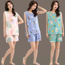 Middle aged mom loaded with summer clothes cotton silk sleeping clothes Home Elderly Woman Artificial Cotton Sleeveless Vest Shorts Suit