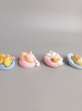 可爱动物猫狗猪兔装饰品车载中控台桌面工位小摆件治愈系小玩意