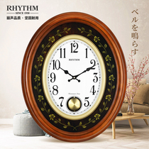 RHYTHM Livocal large hanging clock Living room clock Hotel Eurostyle retro luxury solid wood newspaper clock modern quartz watch