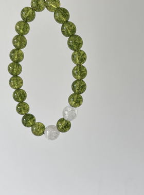 霜华·新中式爆花绿橄榄白水晶手串男女情侣款饰品礼物