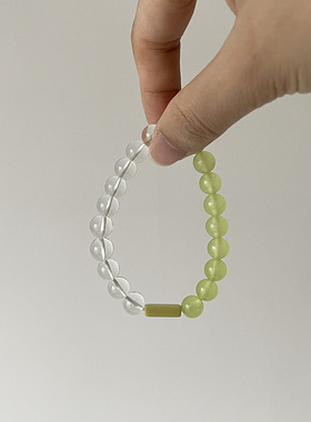 Ojala原创白水晶绿水晶撞色手链新中式手串清新夏季国风饰品