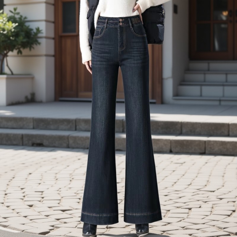 加绒阔腿牛仔裤女2024年新款秋冬高腰宽松加厚女裤大喇叭拖地裤子,淘宝优惠券,粉丝福利购,淘宝优惠卷
